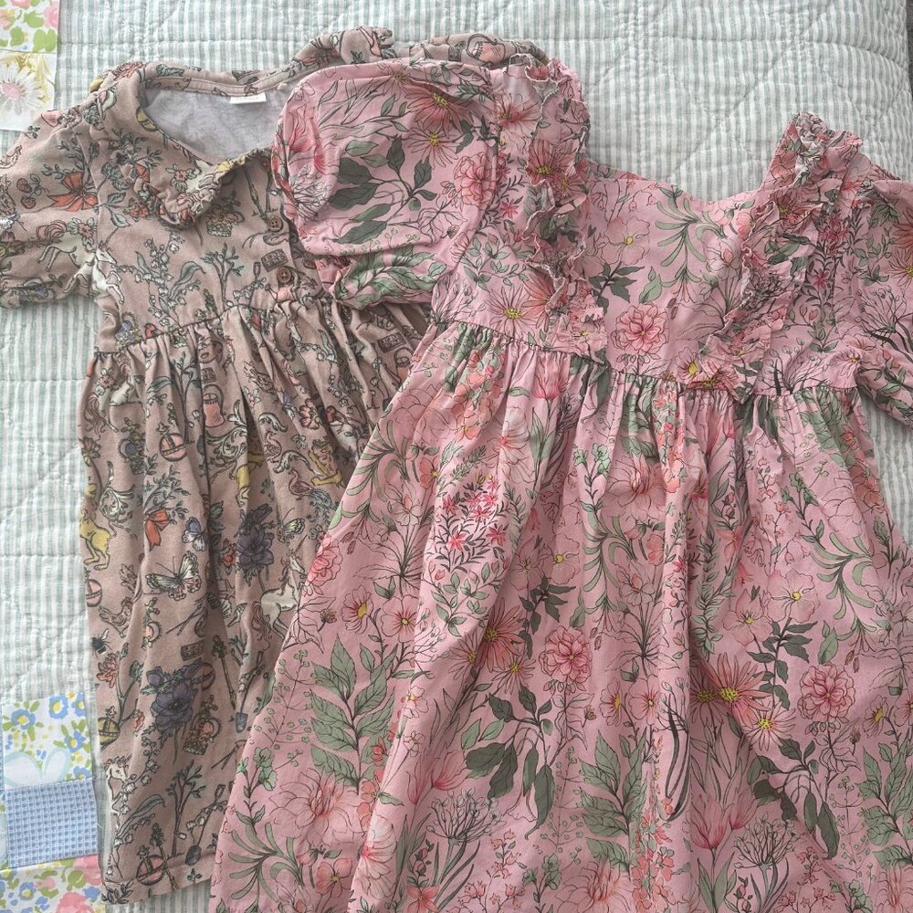 next Pink Floral Puff Sleeve Cotton Dress